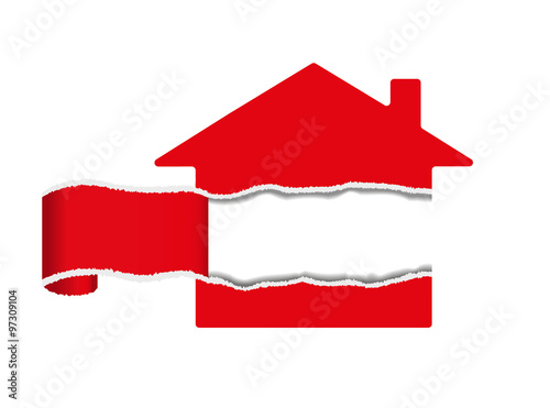 Vector image of a house, a torn middle piece with copyspace