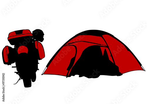 Motorcycl and tent on white background