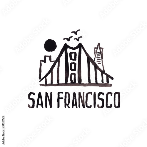 Skyline of San Francisco in watercolor. Vector