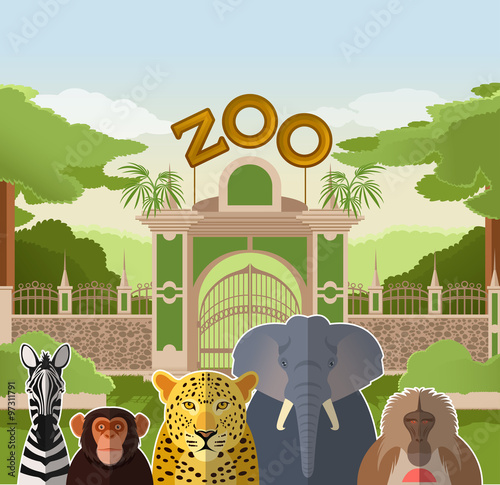 Zoo gate with african flat animals