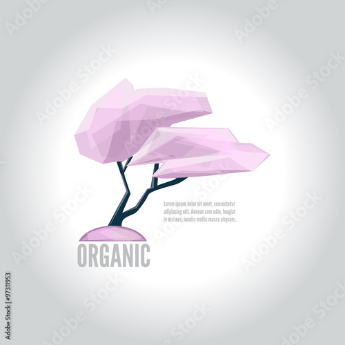 Conceptual polygonal sakura logo. Abstract vector Illustration, low poly style. Template for banner, poster, print, cover. Low poly style logo of the tree. Ecology Design logo. Vector Illustration.