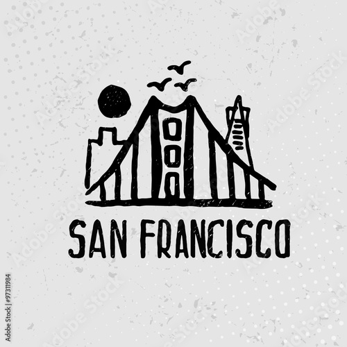 Skyline of San Francisco in watercolor. Vector