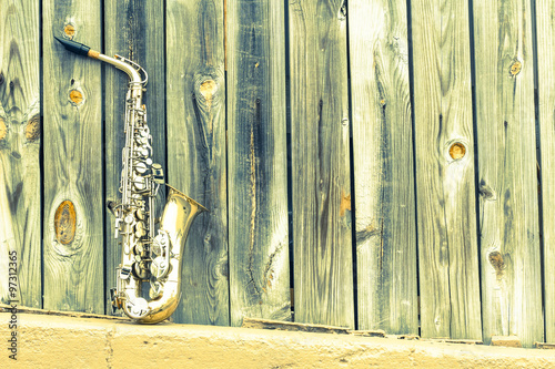 Sticker Saxophone Wooden fence