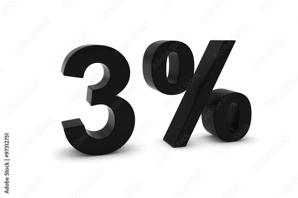 3% - Three Percent Black 3D Text Isolated on White 3% - Three Percent Black 3D Text Isolated on White