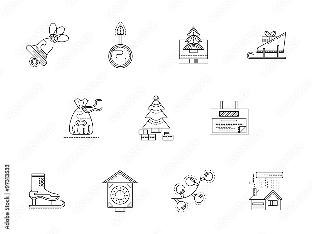 Merry Christmas line vector icons set Merry Christmas line vector icons set