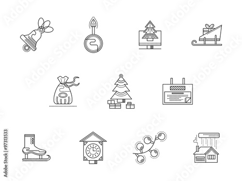 Merry Christmas line vector icons set