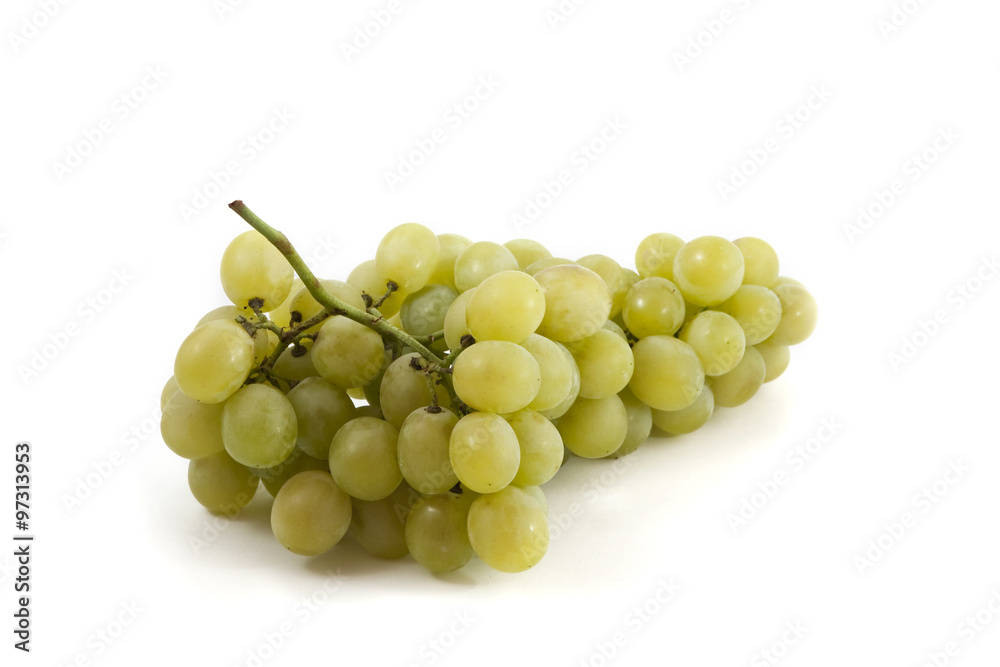 ..bunch of fresh green grapes on a white background