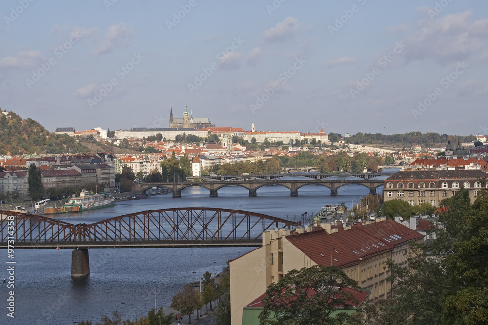  ..panorama, Prague, the Vltava river, bridges