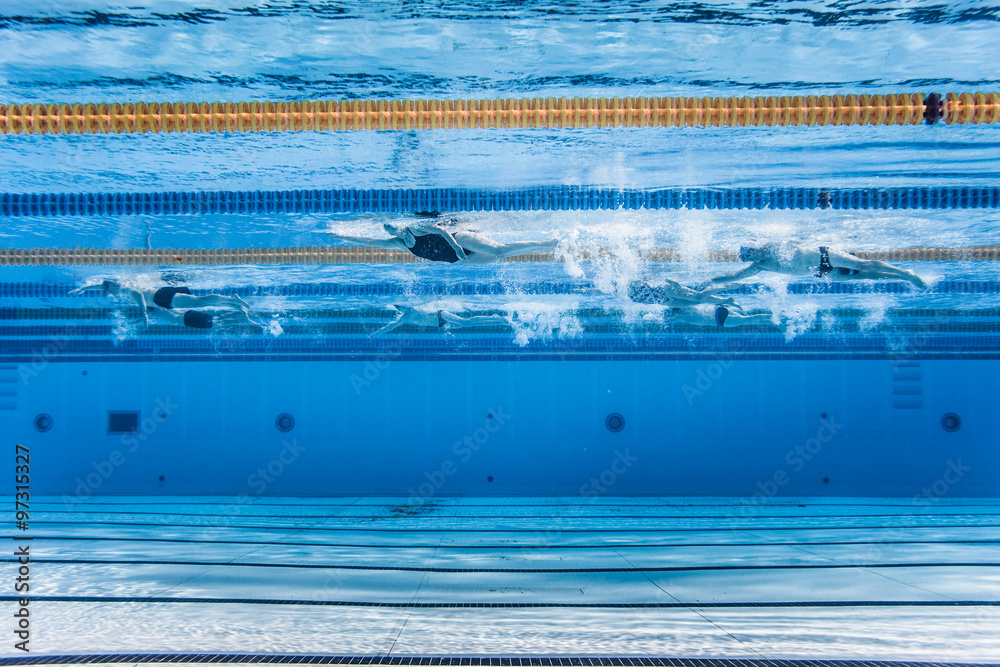 Unrecognizable Professional Swimmers Training