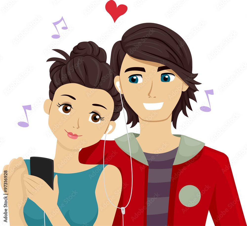 Teen Couple Earphone Music Share Teen Couple Earphone Music Share