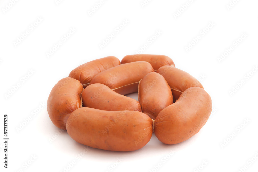 Fresh pork sausage on a white background Fresh pork sausage on a white background
