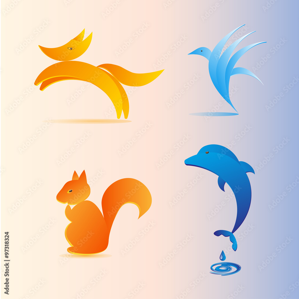 Fototapeta premium bird, dolphin, fox, squirrel