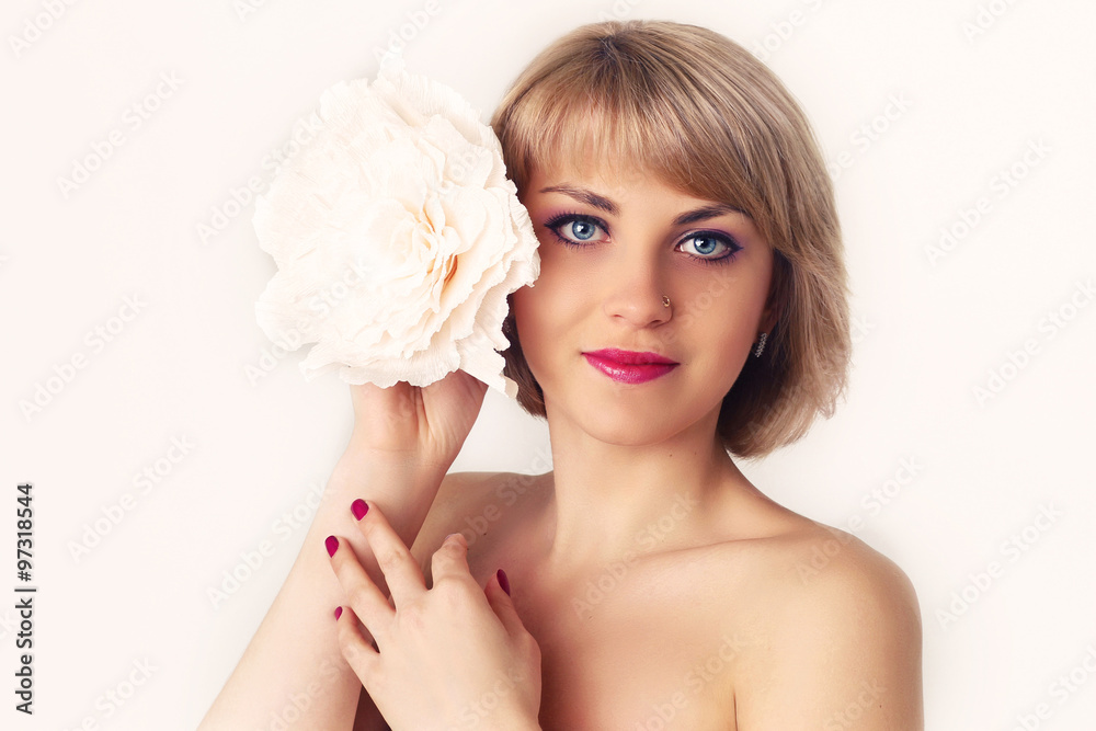 girl with a flower in the hands girl with a flower in the hands