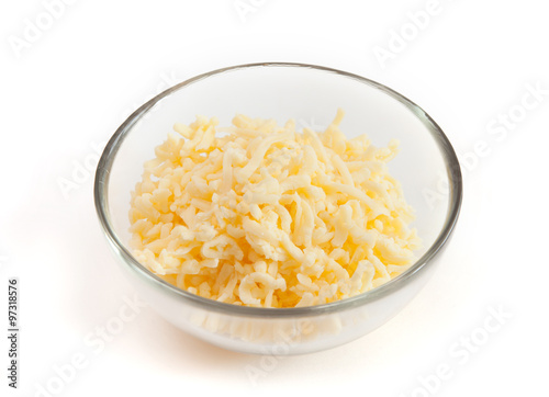 grated cheese in a glass bowl