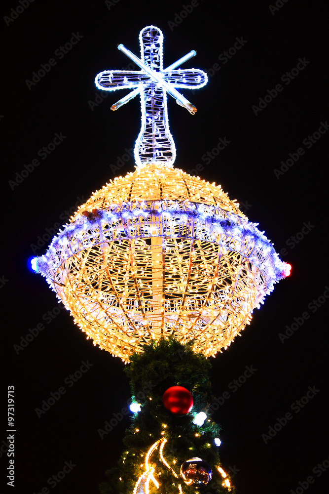 Christmas Tree on snowy Wenceslas Square in the night, Prague, Czech Republic Christmas Tree on snowy Wenceslas Square in the night, Prague, Czech Republic