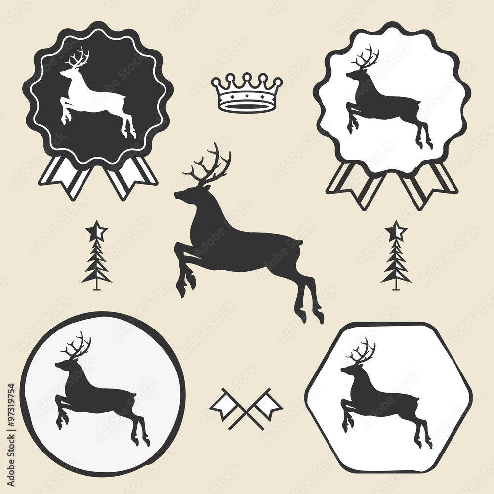 Obraz na plátně christmas reindeer silhouett  symbol emblem label collection