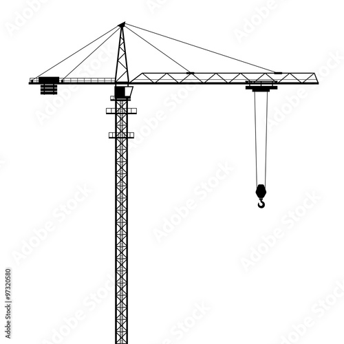 Tower crane vector shape isolated on white background.