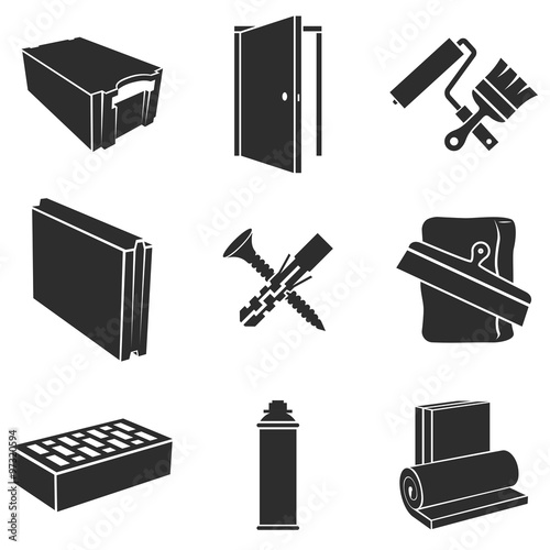 Building materials black and white vector set.
