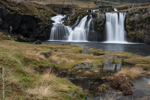 Beautiful waterfall landscape at Kirkjufell mountain  Snaefellsn