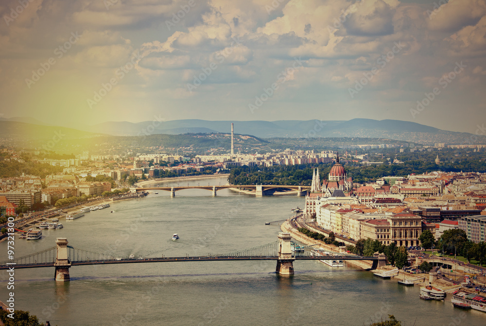 Retro style photo of Budapest skyline Retro style photo of Budapest skyline