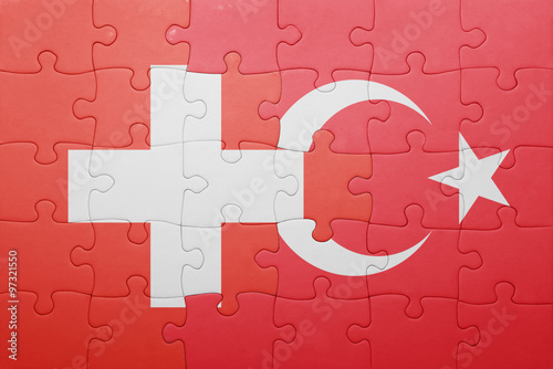 puzzle with the national flag of turkey and switzerland