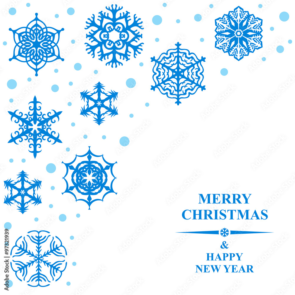 Christmas card with beautiful decorative blue snowflakes