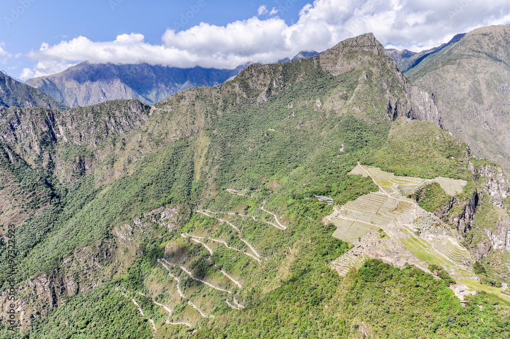Aerial view of Machu Picchu, the sacred city of Incas, Peru