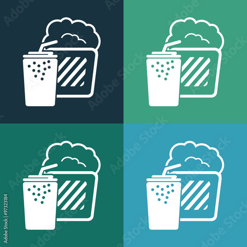 Popcorn and cola soda drink cup icon