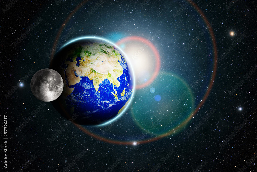 Naklejka premium planet earth and moon deep in space Elements of this image furni