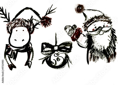Christmas symbols aquarelle sketches