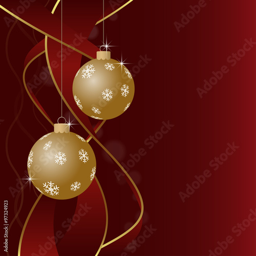 Christmas greeting card - baubles with snowflakes and ribbons