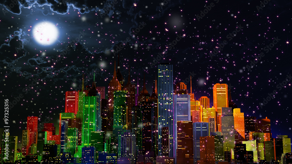 Obraz premium Modern City Lit by Colorful Light Effects at Night