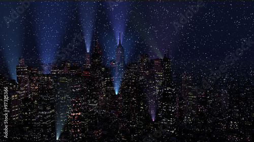 Canvas Print Modern City Lit by Colorful Light Effects at Night