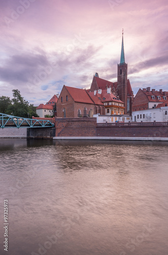Odra river and Tumski Ostrow island in Wroclaw, Poland in the morning
