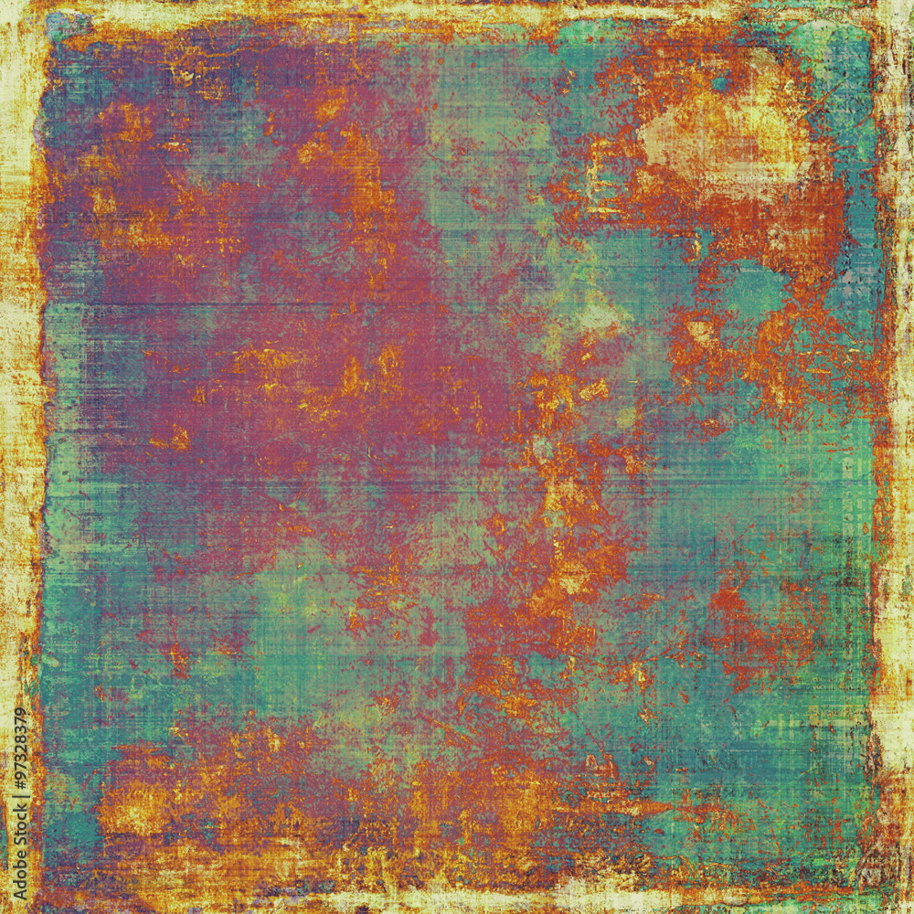 Weathered and distressed grunge background with different color patterns: yellow (beige); blue; purple (violet); red (orange); green