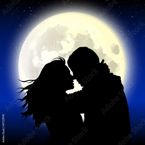Love couple night with full moon