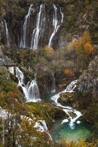 Waterfall at Plitvice Lakes National park in Autumn