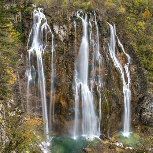 Waterfall at Plitvice Lakes National park in Autumn