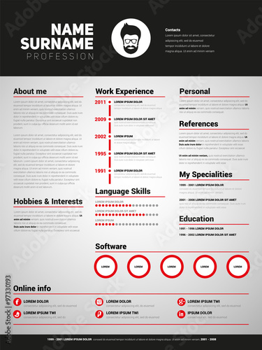 Minimalist CV, resume template with simple design, vector