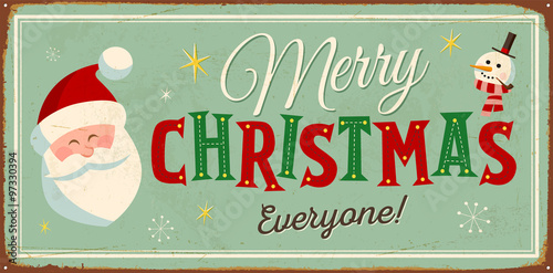 Vintage Metal Sign - Merry Christmas Everyone! - Vector EPS10. Grunge effects can be easily removed for a brand new, clean design.