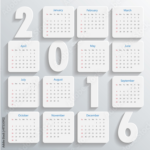 2016 Modern calendar template .Vector illustration.