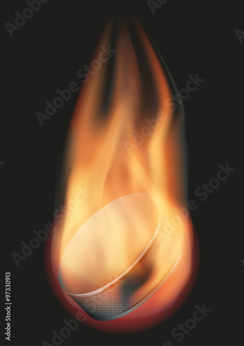 Ice hockey ball with flame