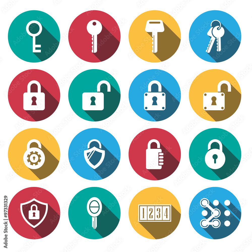 Flat long shadow keys Lock vector icons Flat long shadow keys Lock vector icons