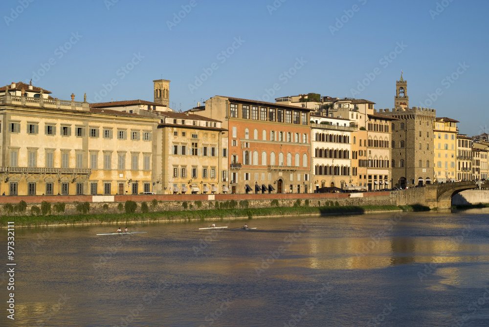 Florence. Old town buildings on the riverbank Arno