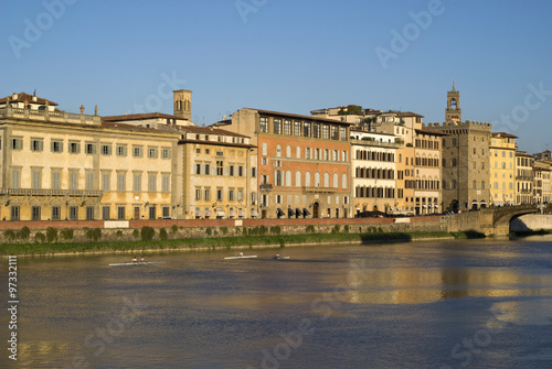 Florence. Old town buildings on the riverbank Arno