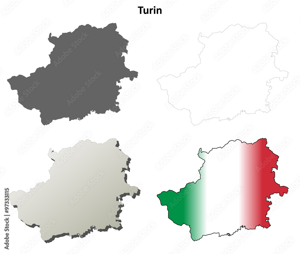 Turin blank detailed outline map set