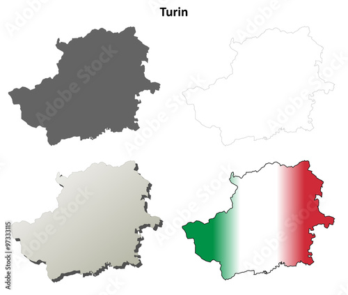 Turin blank detailed outline map set