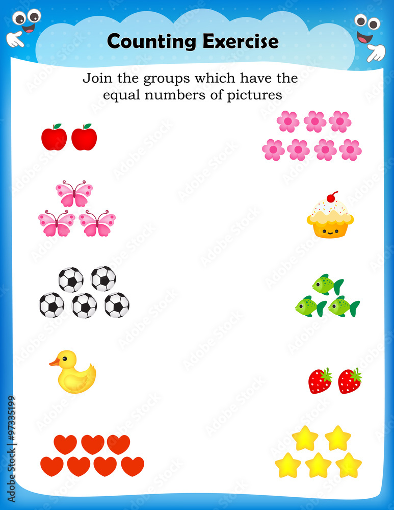 Kids worksheet count and match Stock Vector | Adobe Stock