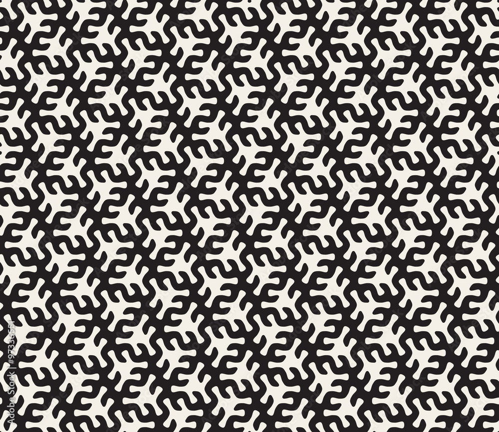 Vector Seamless Black and White Rounded Organic Shape Tessellation Pattern