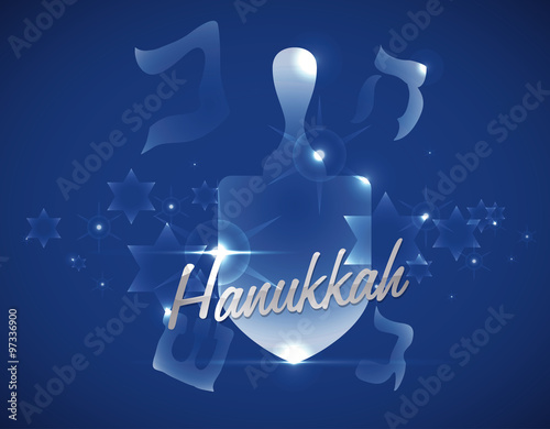 Dreidel with Glows in Blue Background, Vector Illustration